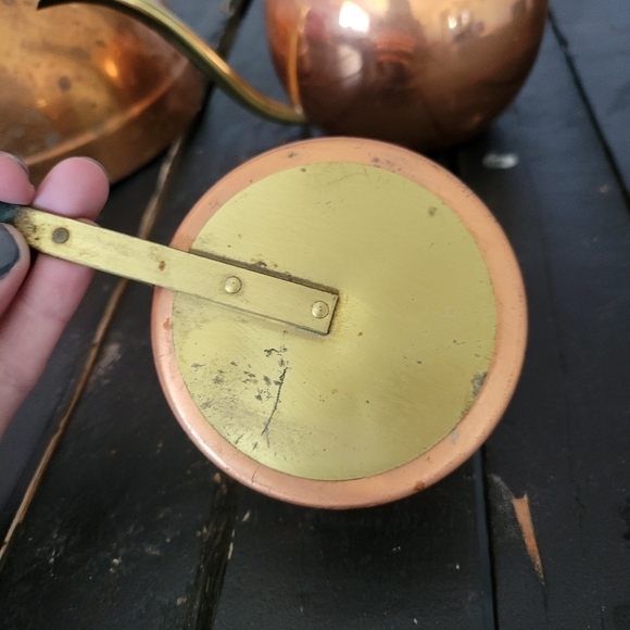 Vintage Copper Tea Pot Wooden Handle Set Water Steamer Measuring Cup - Picture 6 of 16